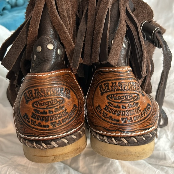 Vintage Hector Riccione Calf Leather Pull On Moccasin Fringe Studded Boots - Picture 2 of 12